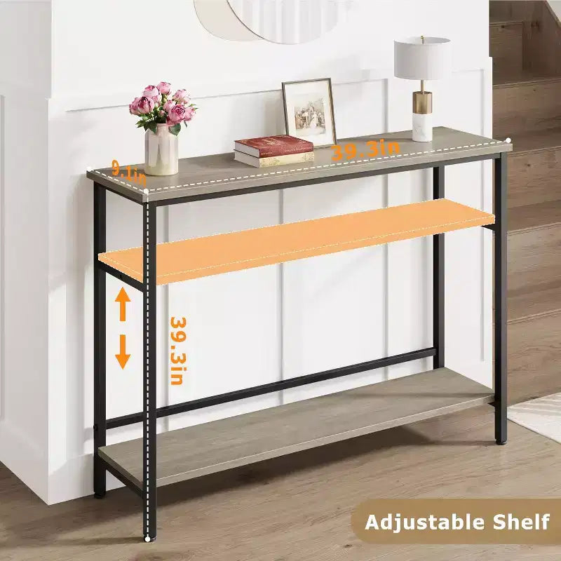 40 Inch Industrial Console Sofa Table with 2-Tier Storage, U-Shaped Metal Frame, for Entryway, Hallway, Foyer