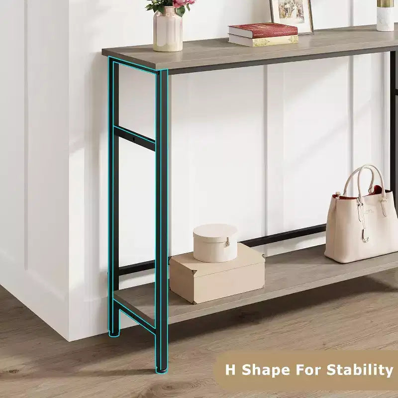 40 Inch Industrial Console Sofa Table with 2-Tier Storage, U-Shaped Metal Frame, for Entryway, Hallway, Foyer