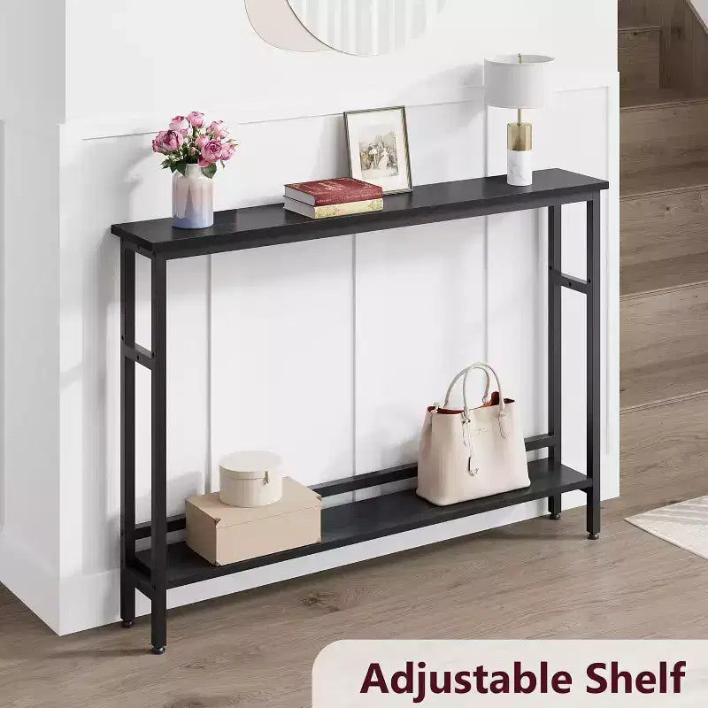 40 Inch Industrial Console Sofa Table with 2-Tier Storage, U-Shaped Metal Frame, for Entryway, Hallway, Foyer