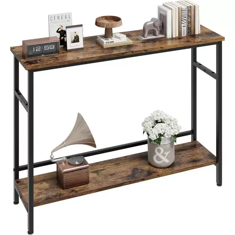 40 Inch Industrial Console Sofa Table with 2-Tier Storage, U-Shaped Metal Frame, for Entryway, Hallway, Foyer