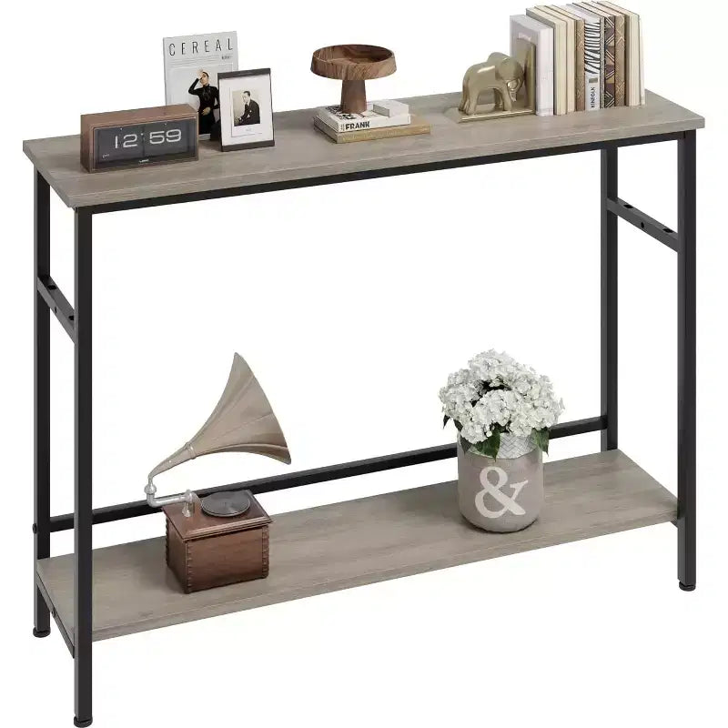 40 Inch Industrial Console Sofa Table with 2-Tier Storage, U-Shaped Metal Frame, for Entryway, Hallway, Foyer