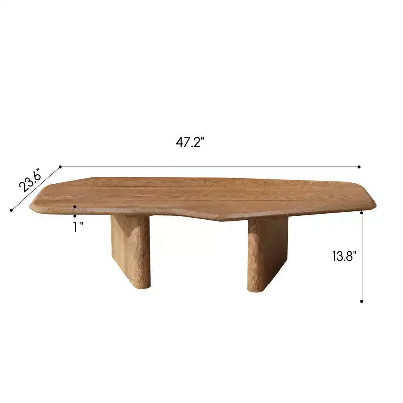 Rustic Wooden Irregular Coffee Table with Double Pedestal Base