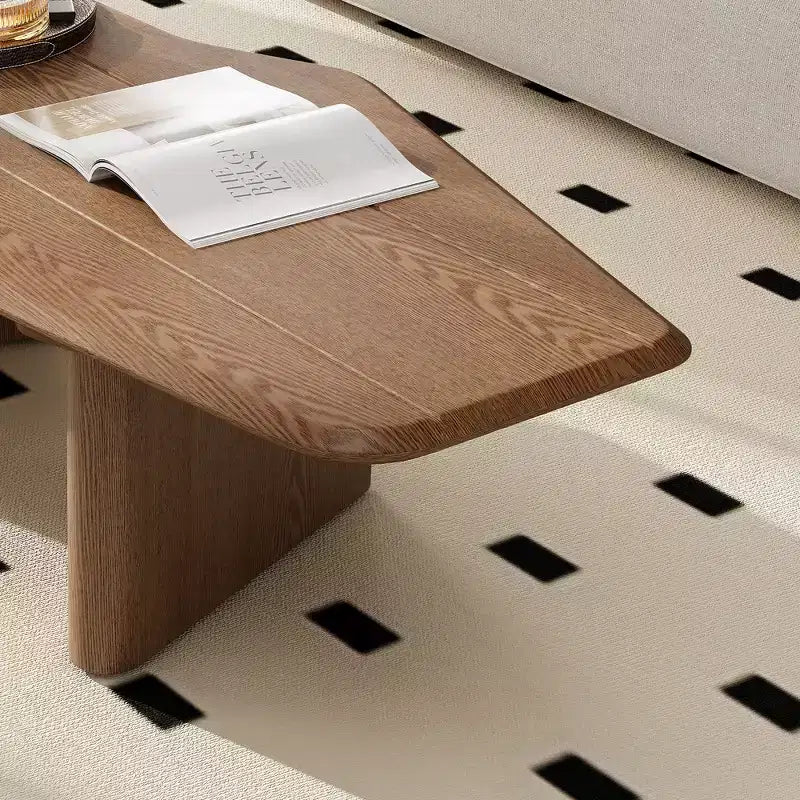 Rustic Wooden Irregular Coffee Table with Double Pedestal Base