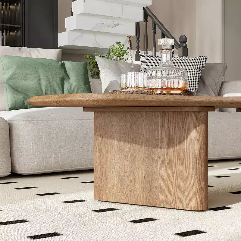 Rustic Wooden Irregular Coffee Table with Double Pedestal Base