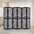 6-Panel Non-Woven Fabric Room Divider Privacy Screen with Unique Pattern, Black, Freestanding