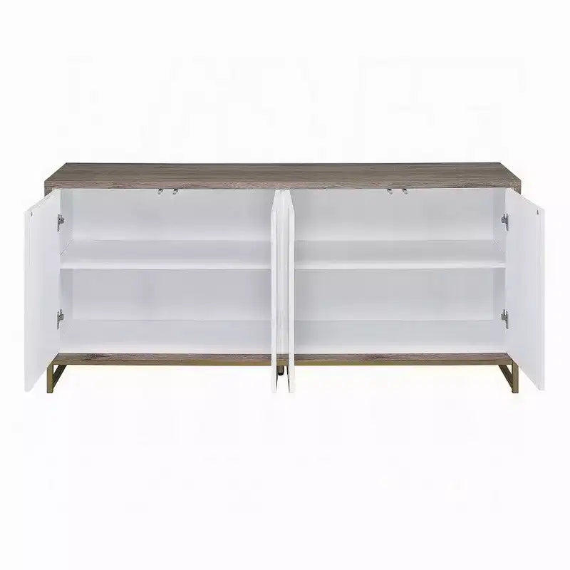 65 Inch Sideboard Console Cabinet with White Marble Look, 4-Door Storage Cabinet, Brown