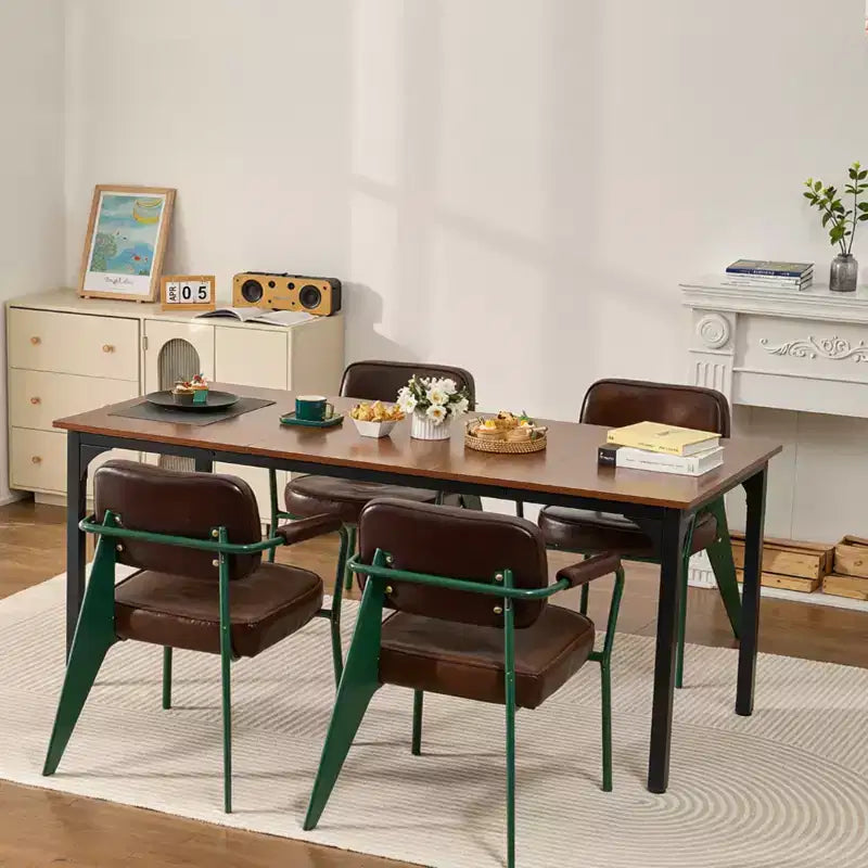71 Inch Farmhouse Rectangle Dining Table for 6-8, Wood Top with Iron Legs, Rustic Brown