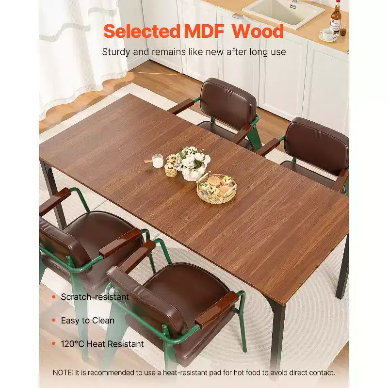 71 Inch Farmhouse Rectangle Dining Table for 6-8, Wood Top with Iron Legs, Rustic Brown