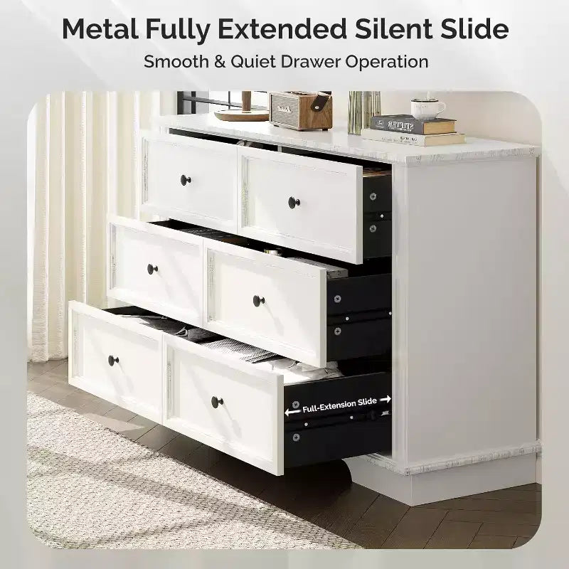 White 6-Drawer Wood Dresser for Bedroom, Chest of Drawers