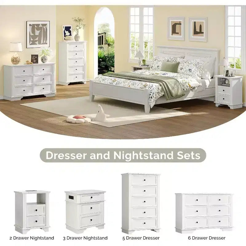 White 6-Drawer Wood Dresser for Bedroom, Chest of Drawers