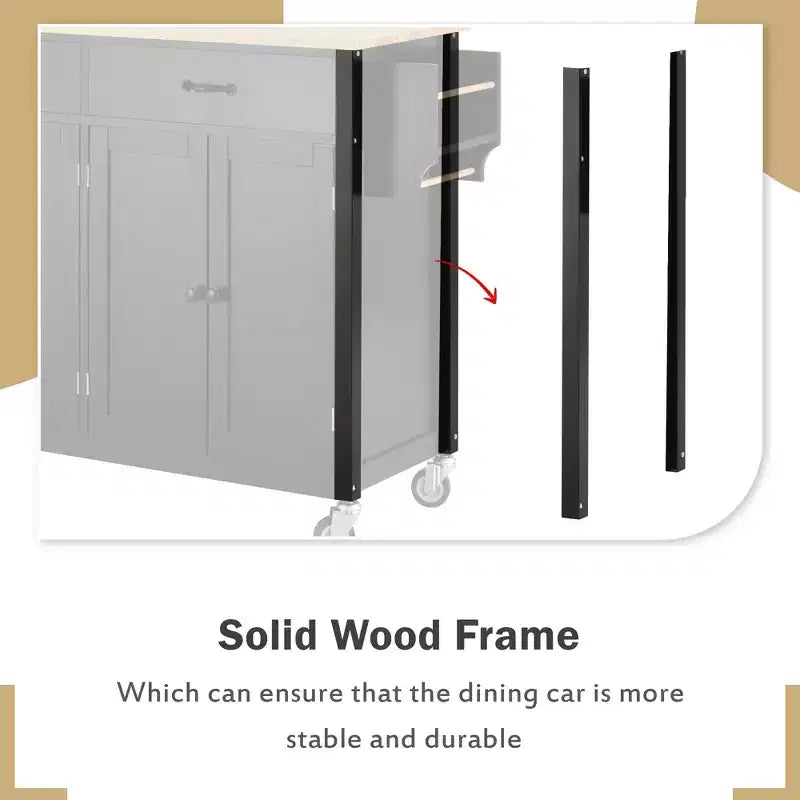 54 Inch Kitchen Island Cart with Solid Wood Top, Locking Wheels, 4-Door Cabinet, Drawers & Spice Rack, Black