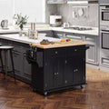 Farmhouse Kitchen Island with Rubberwood Top, Spice Rack, Towel Rack and Drawers, Kitchen Cart Organizer