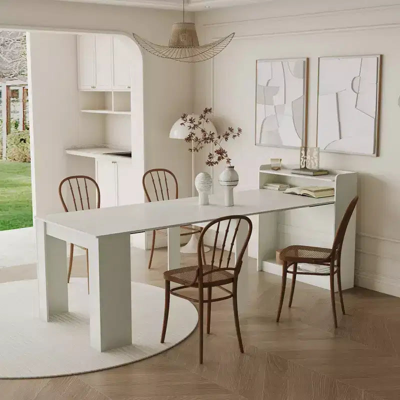 JVNOXK 95.43 inModern Multifunctional Dining Table, Extendable and Foldable with Storage Space, Suitable for Living Room or Dining Room, White