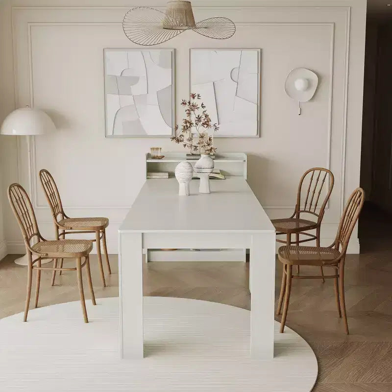 95 Inch Modern Multifunctional Dining Table, Extendable and Foldable with Storage, White, for Living or Dining Room