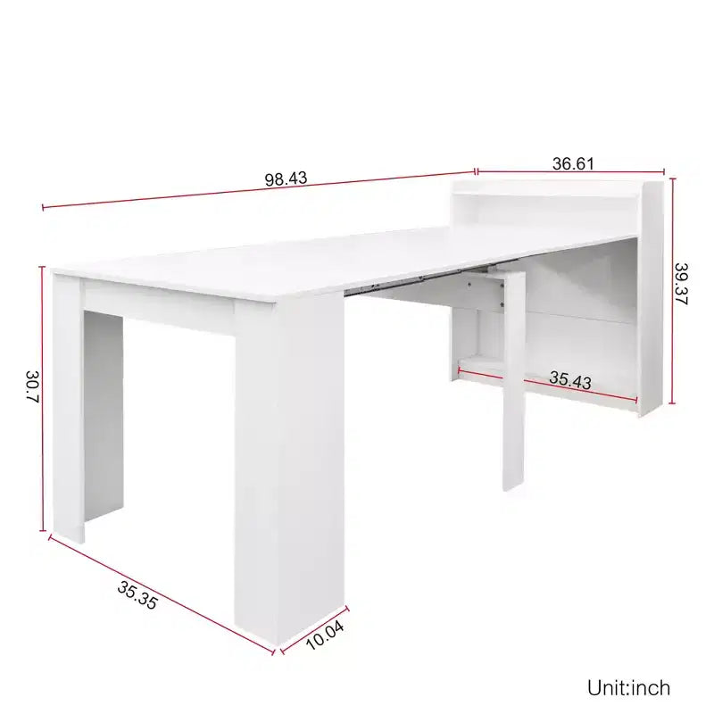 95 Inch Modern Multifunctional Dining Table, Extendable and Foldable with Storage, White, for Living or Dining Room