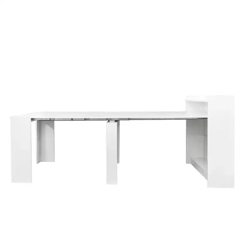 95 Inch Modern Multifunctional Dining Table, Extendable and Foldable with Storage, White, for Living or Dining Room
