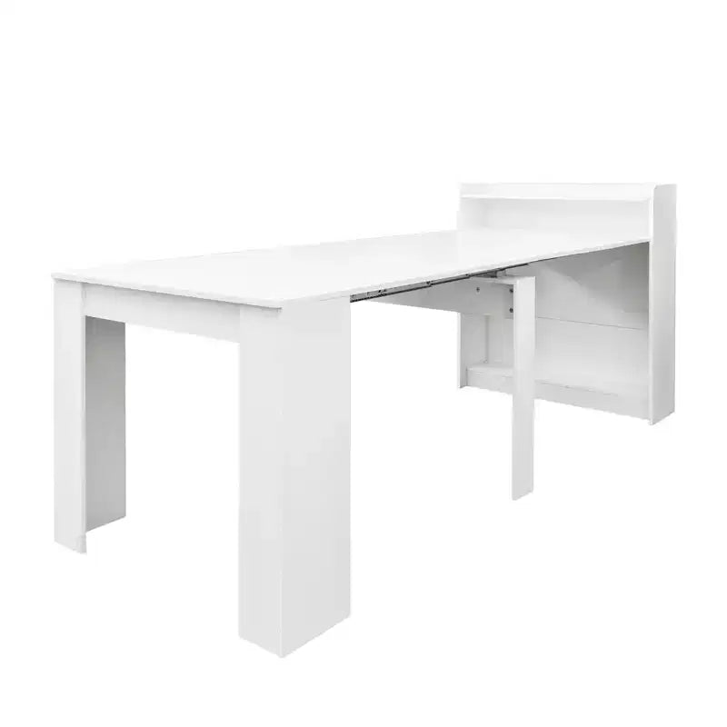 95 Inch Modern Multifunctional Dining Table, Extendable and Foldable with Storage, White, for Living or Dining Room