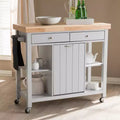 HomeStock 35 in.H Rubberwood Kitchen Carts with 1 Door and 4 Shelves