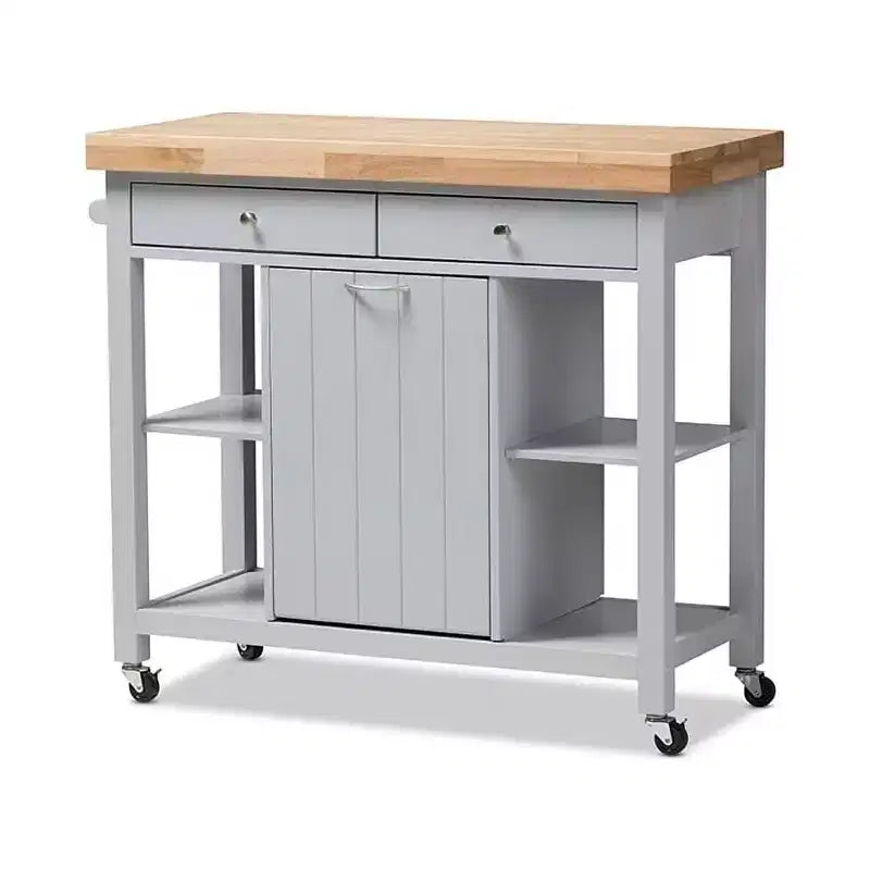 35" Rubberwood Kitchen Cart with 1 Door and 4 Shelves