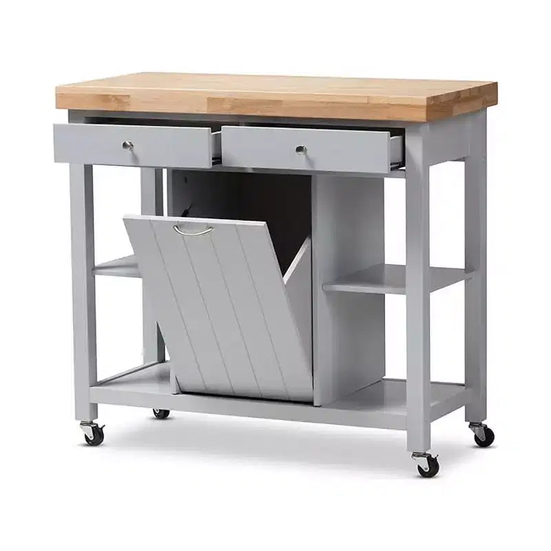 35" Rubberwood Kitchen Cart with 1 Door and 4 Shelves
