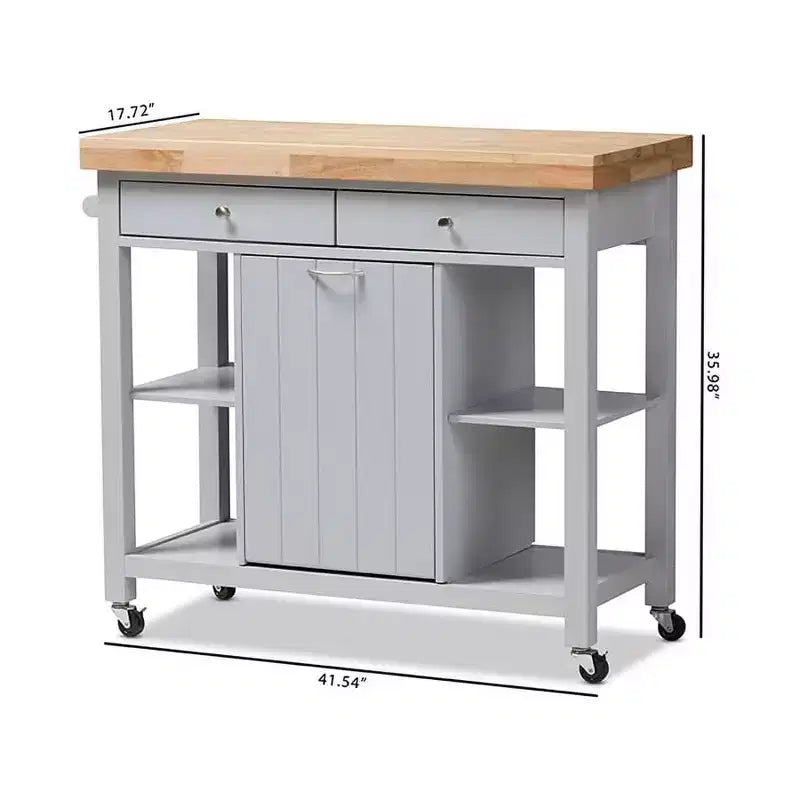 35" Rubberwood Kitchen Cart with 1 Door and 4 Shelves