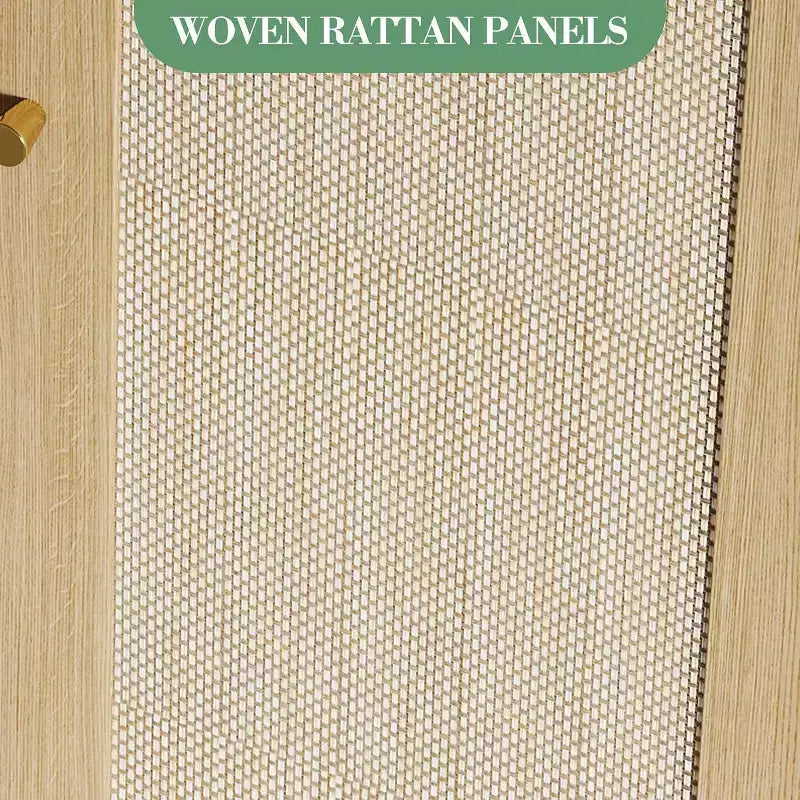 70inch Tall Kitchen Pantry Cabine, Rattan Doors Freestanding Cupboard Storage Cabinet
