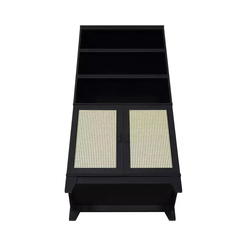 71" Modern Cane Bookcase with Soft-Close Doors, Adjustable Shelves & MDF Frame