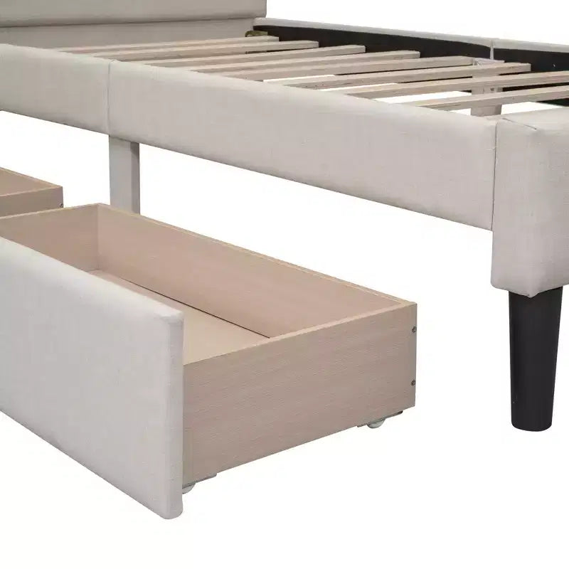 Twin Size Upholstered Platform Bed with 2 Storage Drawers, Twin Wooden Bed Frame for Bedroom