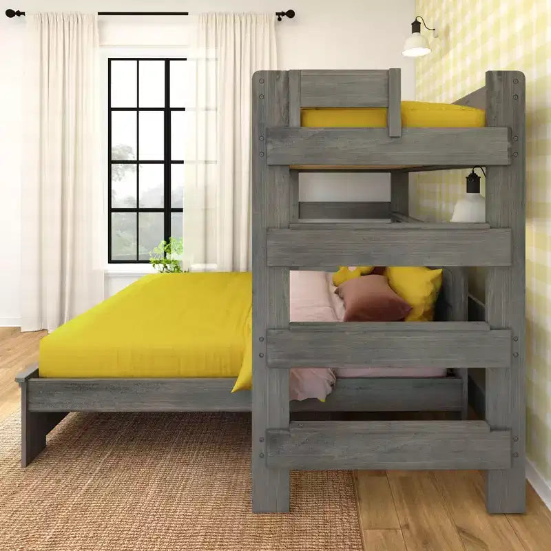 Farmhouse Twin Over Panel Queen L-Shaped Bunk Bed