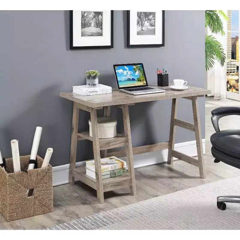 HomeStock 30 in.H Brown Color Particle Board Computer Desks with Open Storage Shelf