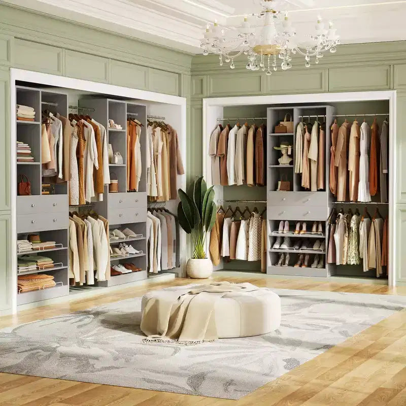Wooden Closet Organizer System with Shoe Shelf and Drawer