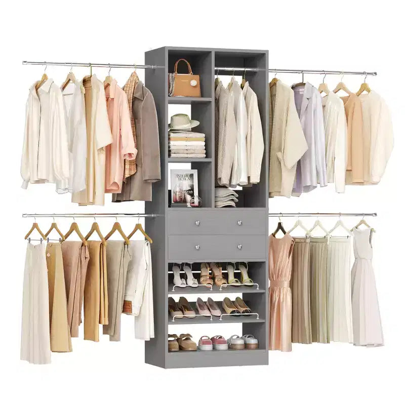 Wooden Closet Organizer System with Shoe Shelf and Drawer