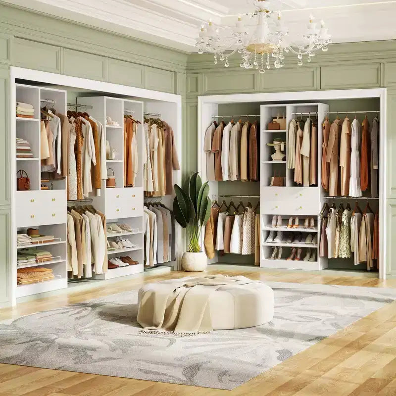 Wooden Closet Organizer System with Shoe Shelf and Drawer