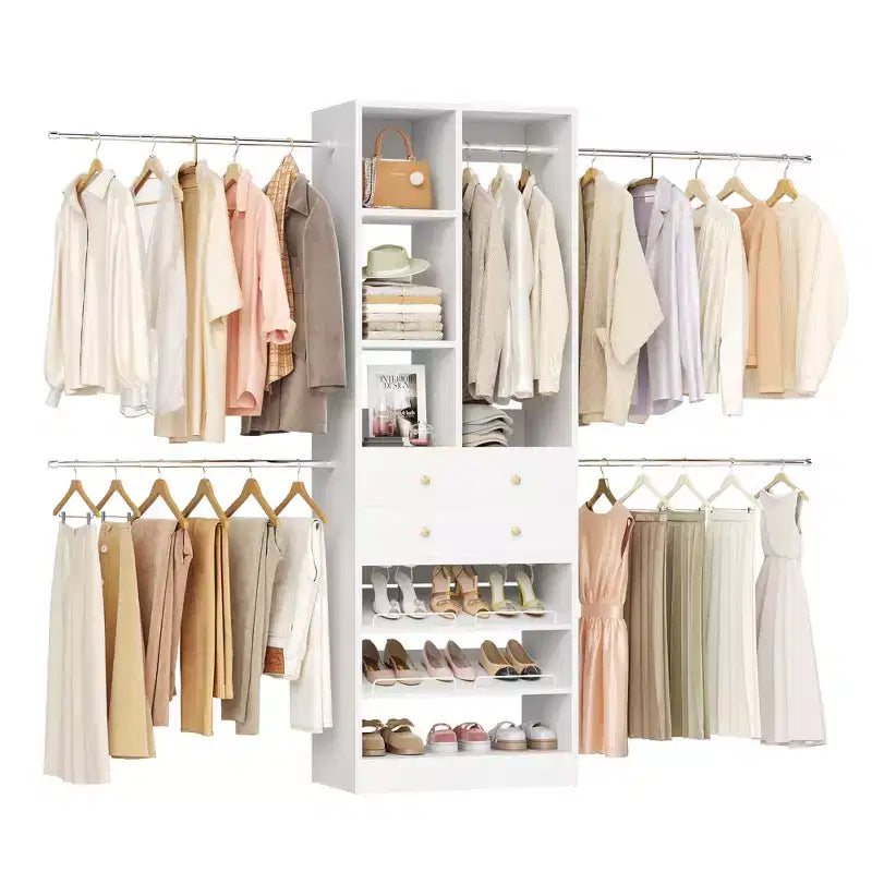 Wooden Closet Organizer System with Shoe Shelf and Drawer