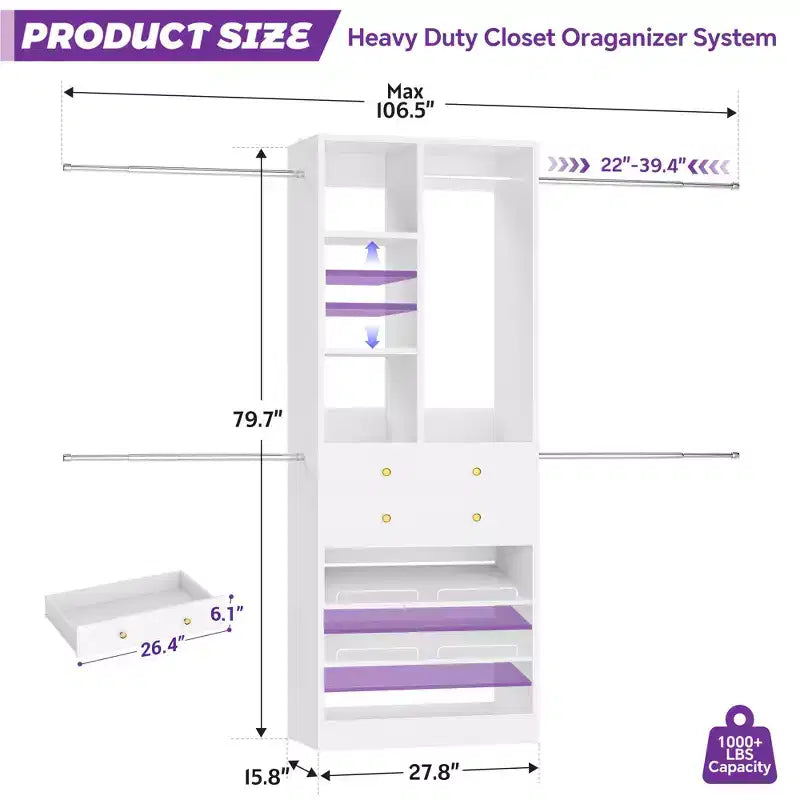 Wooden Closet Organizer System with Shoe Shelf and Drawer
