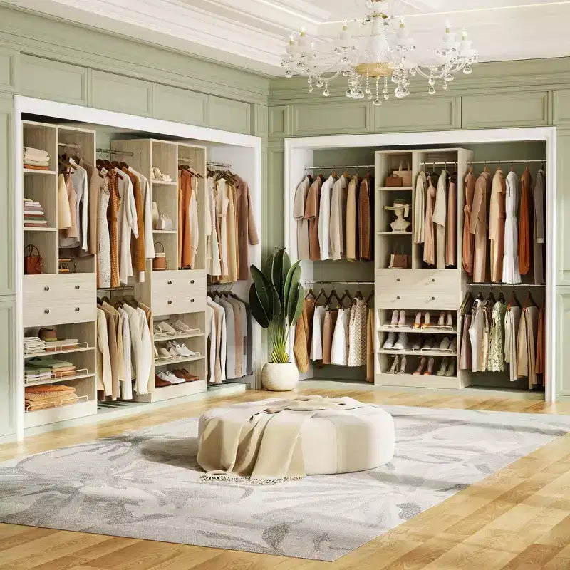 Wooden Closet Organizer System with Shoe Shelf and Drawer