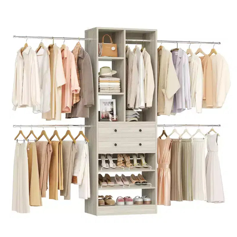 Wooden Closet Organizer System with Shoe Shelf and Drawer