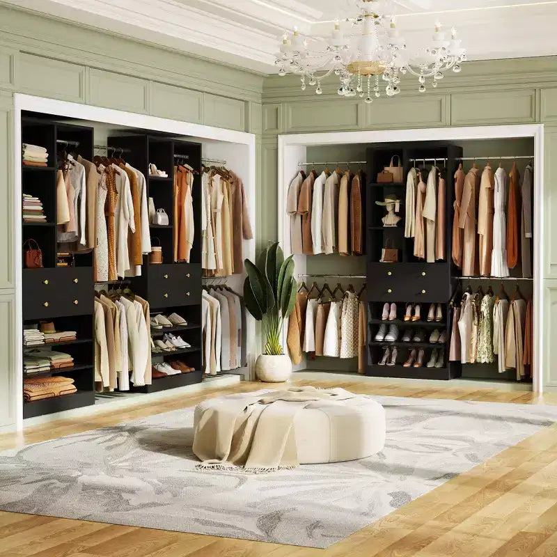Wooden Closet Organizer System with Shoe Shelf and Drawer