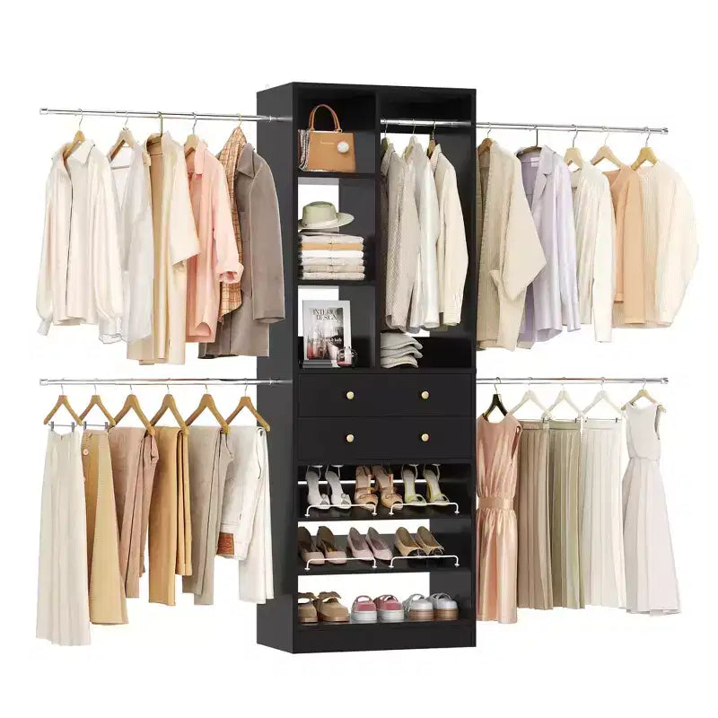 Wooden Closet Organizer System with Shoe Shelf and Drawer