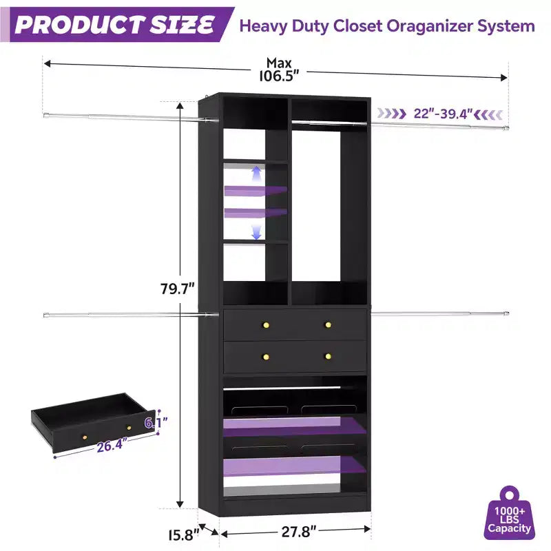 Wooden Closet Organizer System with Shoe Shelf and Drawer