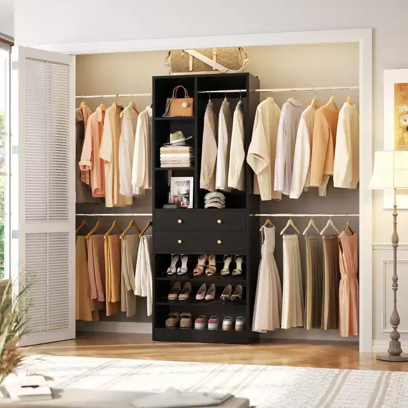 Wooden Closet Organizer System with Shoe Shelf and Drawer