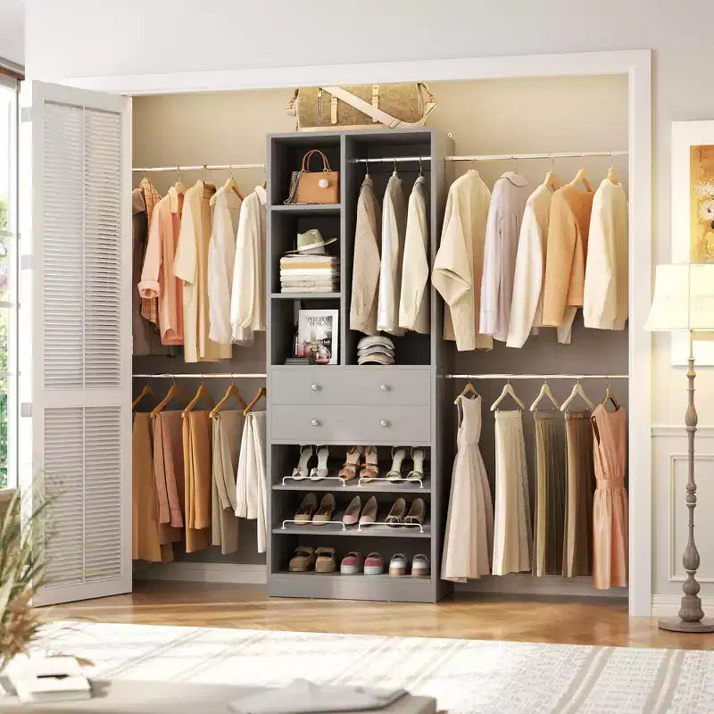 Wooden Closet Organizer System with Shoe Shelf and Drawer