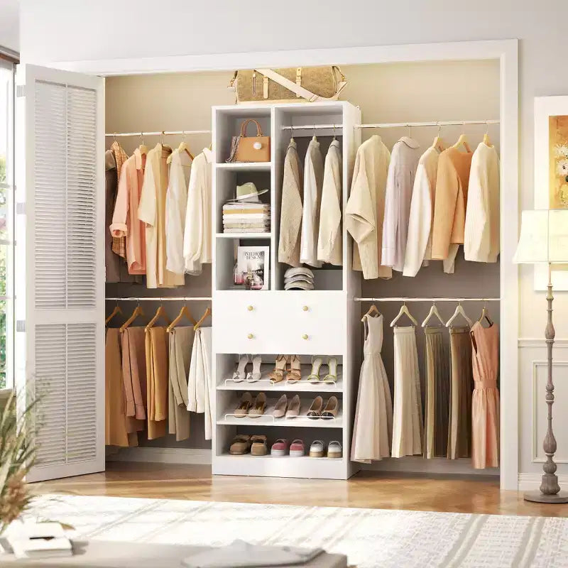 Wooden Closet Organizer System with Shoe Shelf and Drawer