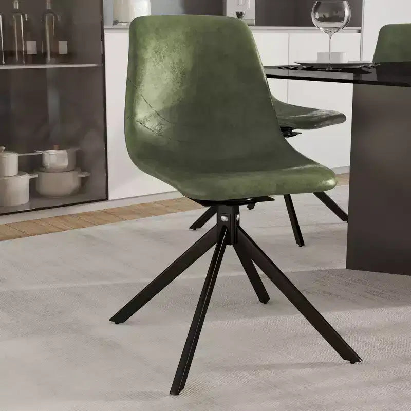 Swivel Leather Dining Side Chair with Iron Legs, Comfortable Accent Chair, Set of 4