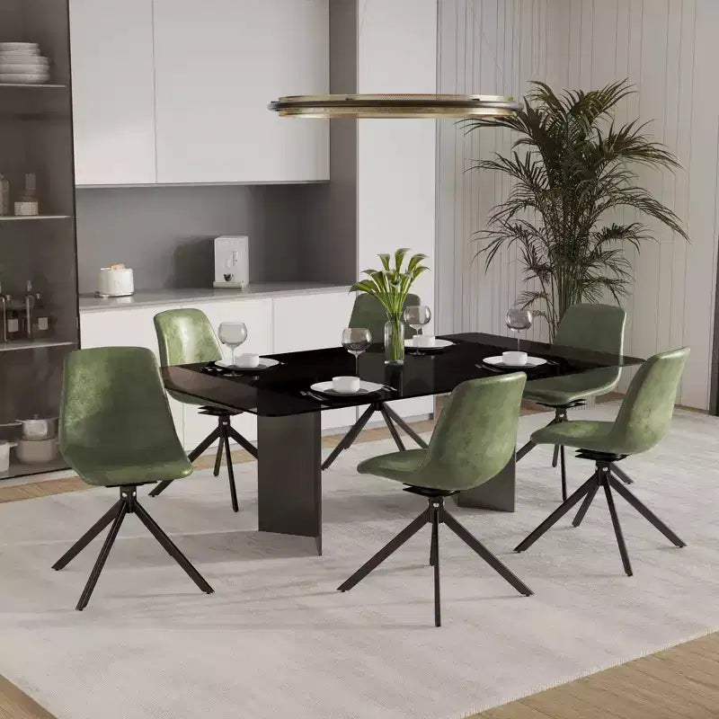 Swivel Leather Dining Side Chair with Iron Legs, Comfortable Accent Chair, Set of 4