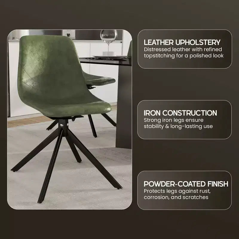 Swivel Leather Dining Side Chair with Iron Legs, Comfortable Accent Chair, Set of 4
