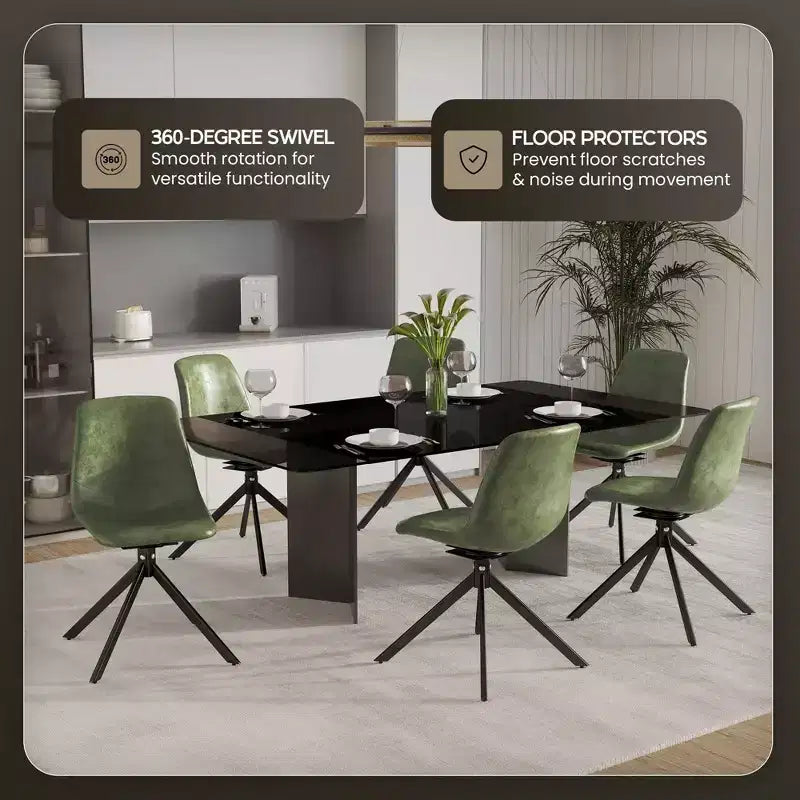 Swivel Leather Dining Side Chair with Iron Legs, Comfortable Accent Chair, Set of 4