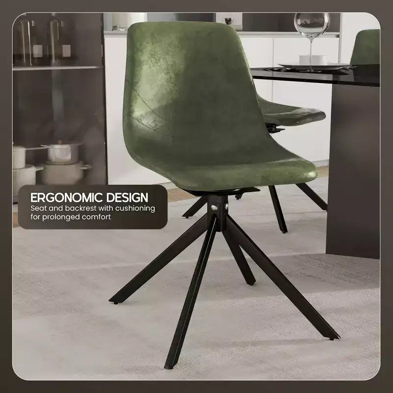 Swivel Leather Dining Side Chair with Iron Legs, Comfortable Accent Chair, Set of 4