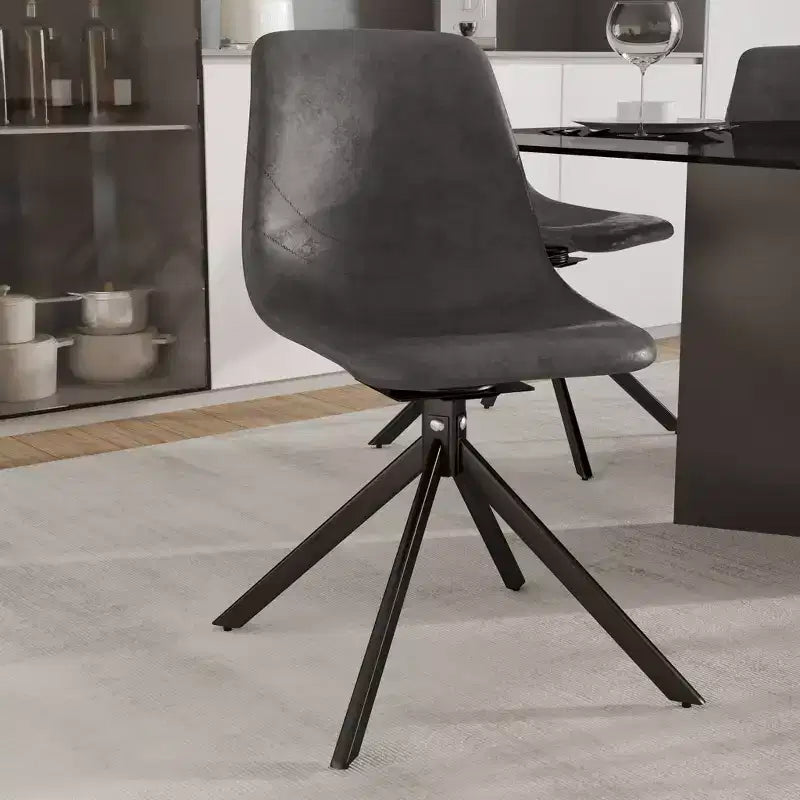 Swivel Leather Dining Side Chair with Iron Legs, Comfortable Accent Chair, Set of 4