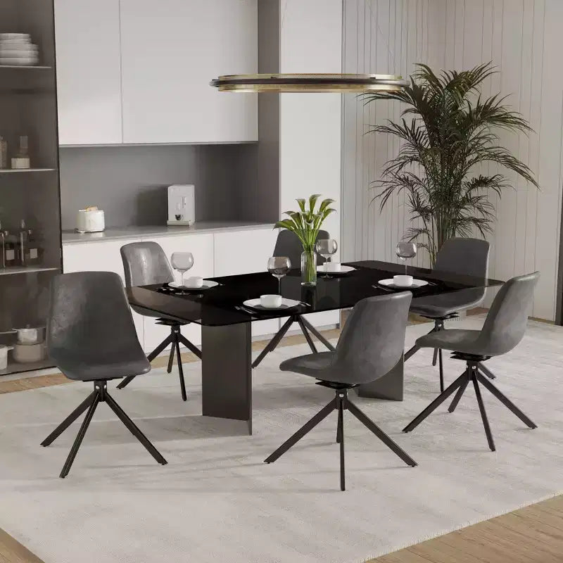 Swivel Leather Dining Side Chair with Iron Legs, Comfortable Accent Chair, Set of 4